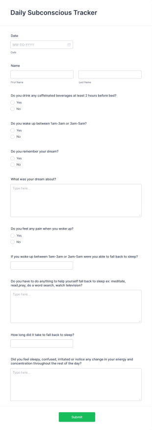 Daily Subconscious Tracker Form Template