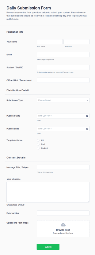 Daily Submission Form Template