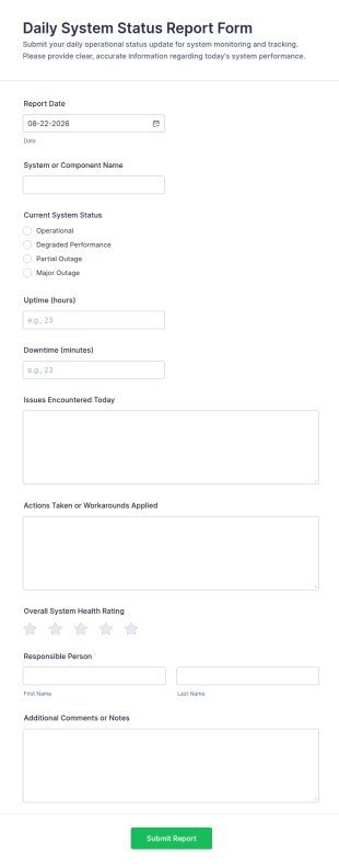 Daily System Status Report Form Template