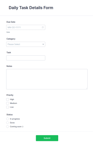 Daily Task Details Form Template