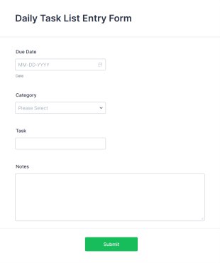 Daily Task List Entry Form Template