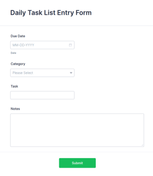 Daily Task List Entry Form Template