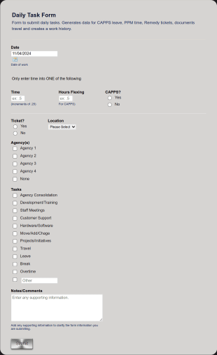 Daily Task, Time And Ticket Form Template