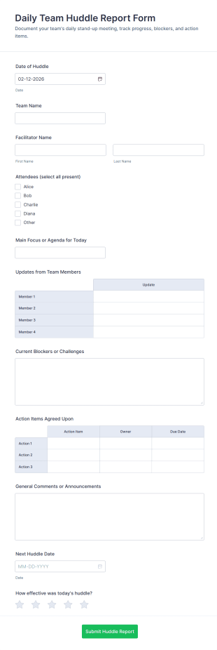 Daily Team Huddle Report Form Template
