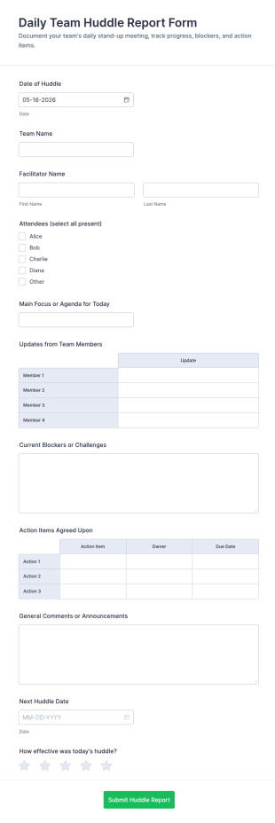 Daily Team Huddle Report Form Template
