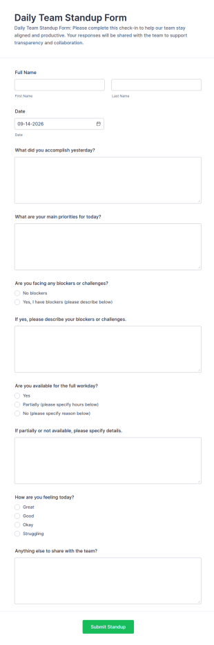 Daily Team Standup Form Template