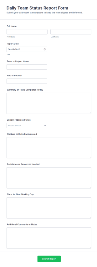 Daily Team Status Report Form Template