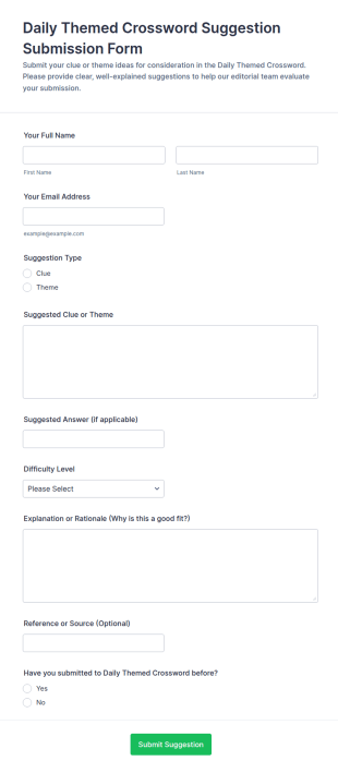 Daily Themed Crossword Suggestion Submission Form Template