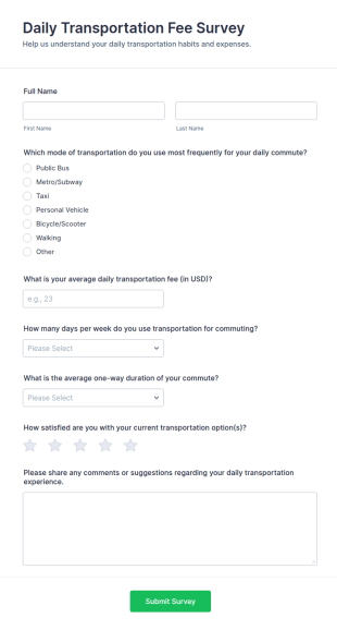 Daily Transportation Fee Survey Form Template