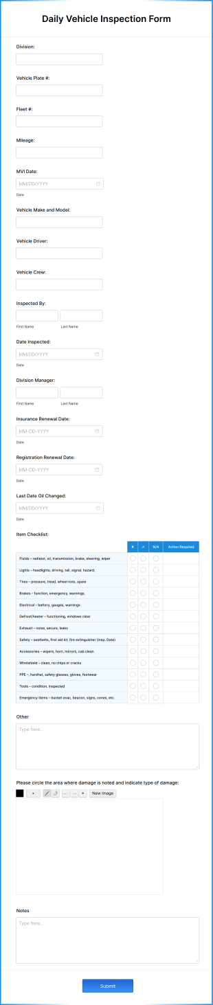 Daily Vehicle Inspection Form Template