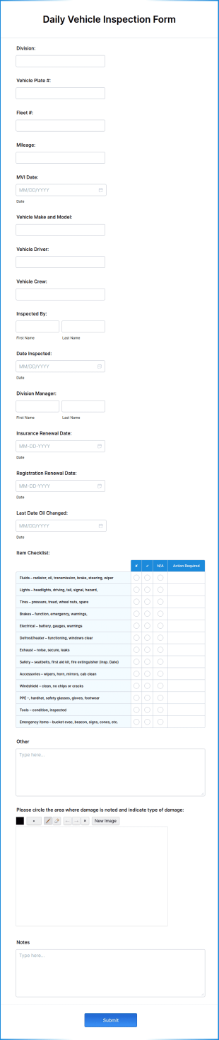 Daily Vehicle Inspection Form Template