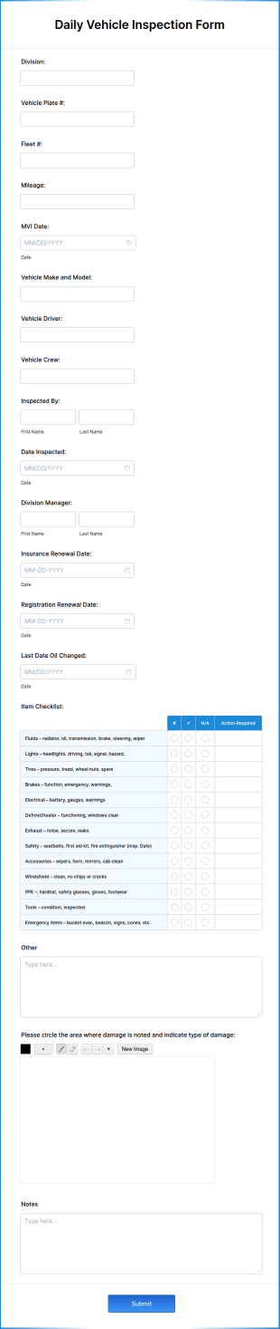 Daily Vehicle Inspection Form Template
