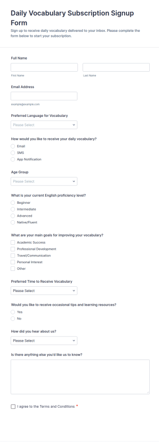 Daily Vocabulary Subscription Signup Form Template