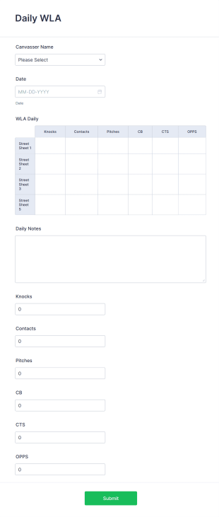 Daily WLA Form Template