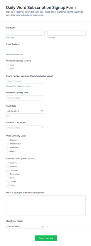 Daily Word Subscription Signup Form Template