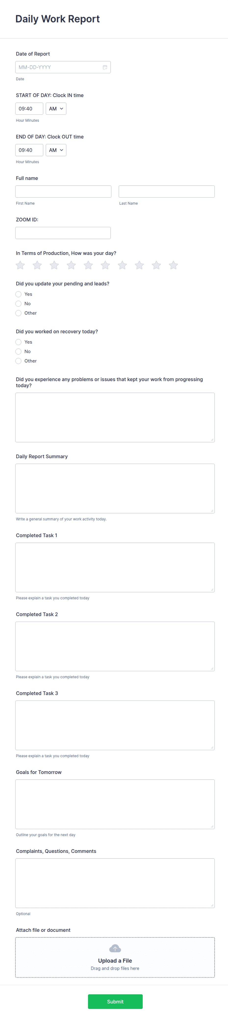 Work Soft Report Daily Work Report Form Template | Jotform