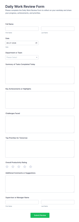 Daily Work Review Form Template