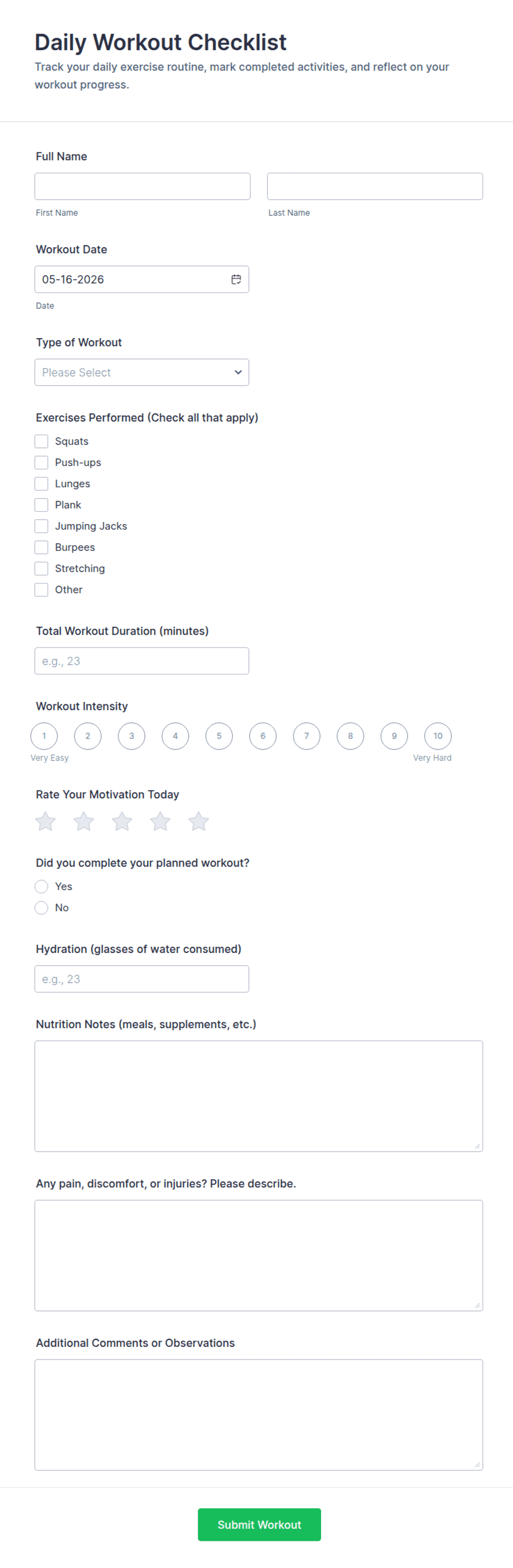 Daily Workout Checklist Form Template | Jotform