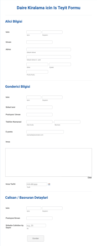 Daire Kiralama Icin Is Teyit Form Template