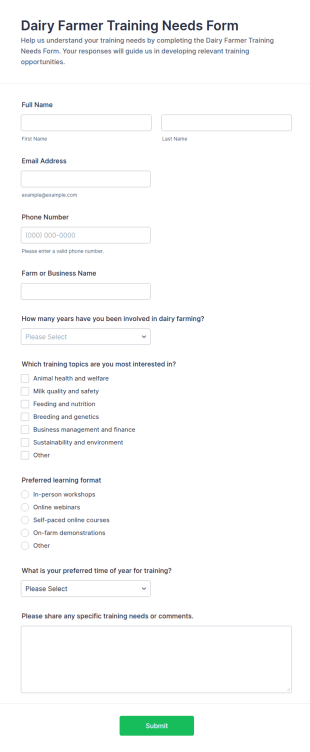 Dairy Farmer Training Needs Form Template