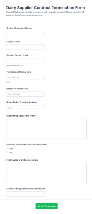 Dairy Supplier Contract Termination Form Template