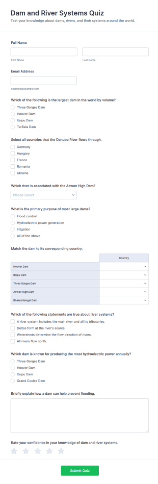 Dam And River Systems Quiz Form Template