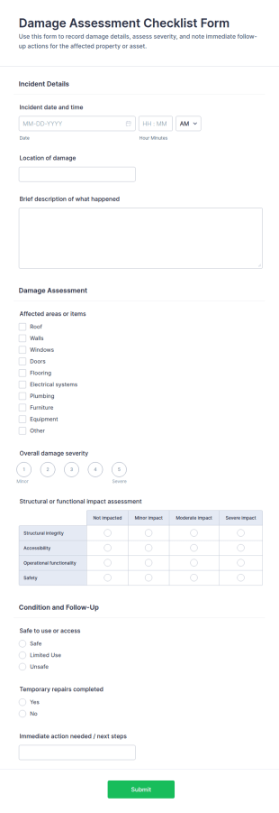 Damage Assessment Checklist Form Template