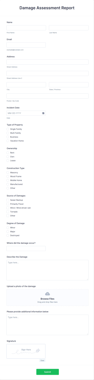 Damage Assessment Report Form Template