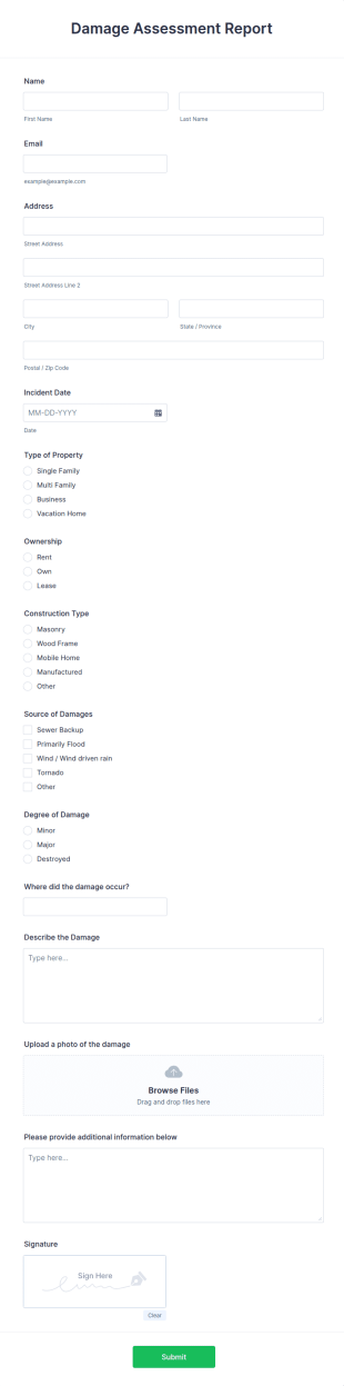 Damage Assessment Report Form Template