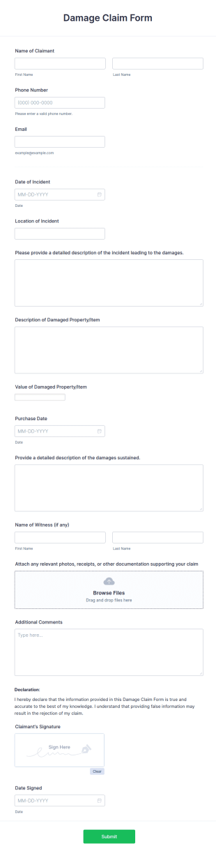 Damage Claim Form Template