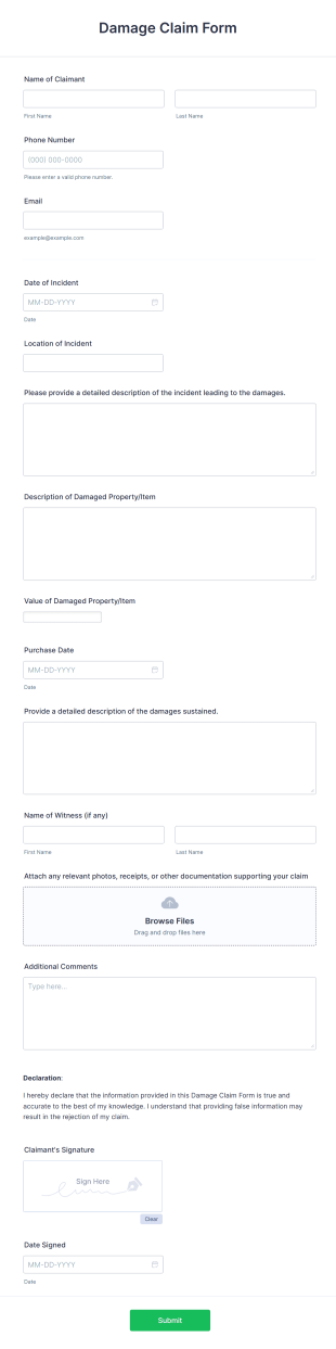 Damage Claim Form Template