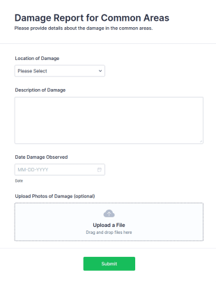 Damage Report For Common Areas Form Template