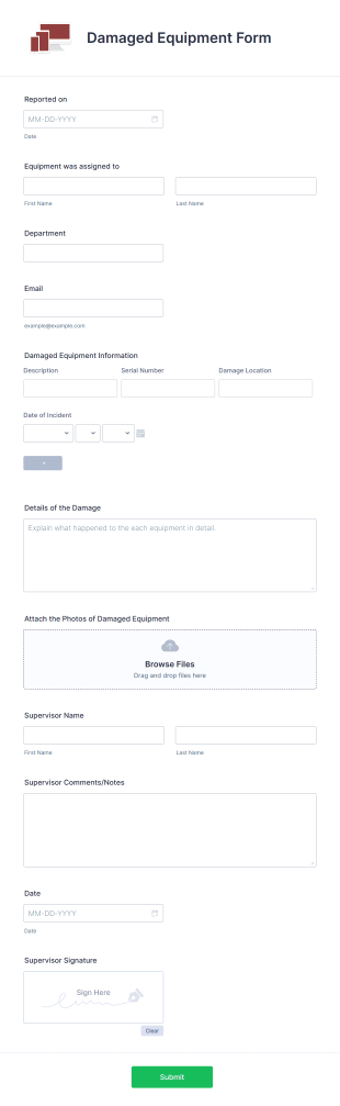 Damaged Equipment Form Template