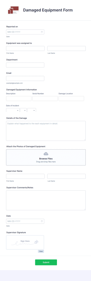 Damaged Equipment Form Template
