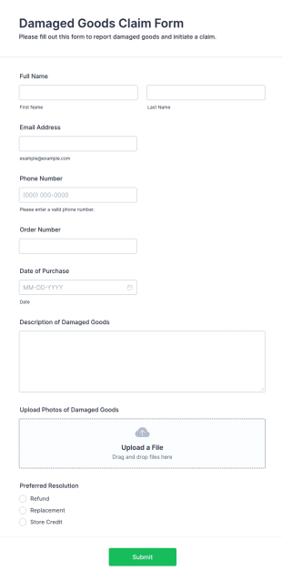 Damaged Goods Claim Form Template
