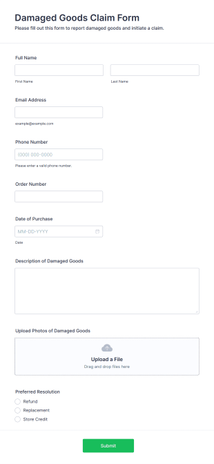 Damaged Goods Claim Form Template