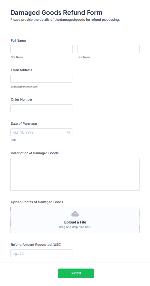 Damaged Goods Refund Form Template