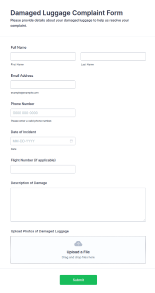 Damaged Luggage Complaint Form Template