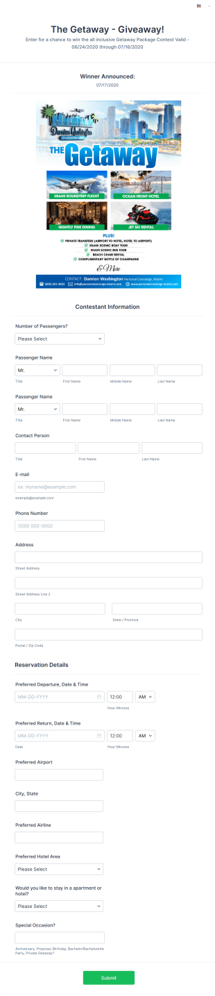 Travel Package Booking Information Form Template
