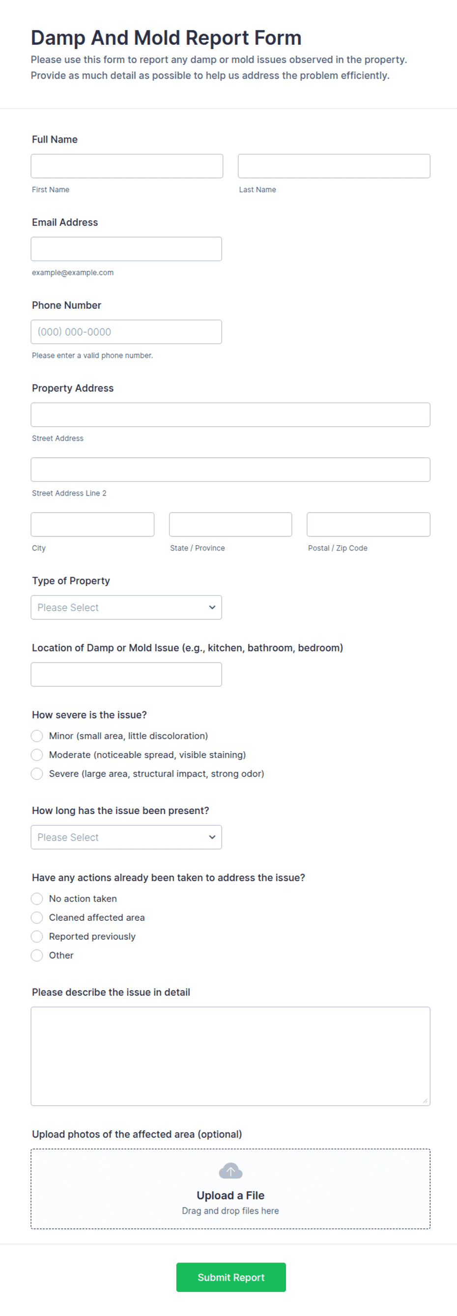 Damp and Mold Report Form Template | Jotform