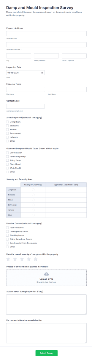 Damp And Mould Inspection Survey Form Template