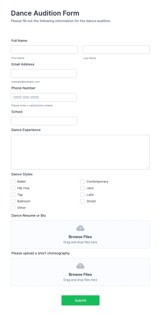 Dance Audition Form Template