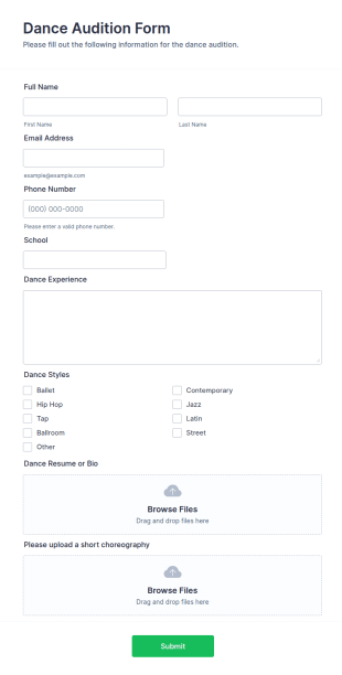 Dance Audition Form Template