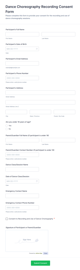Dance Choreography Recording Consent Form Template