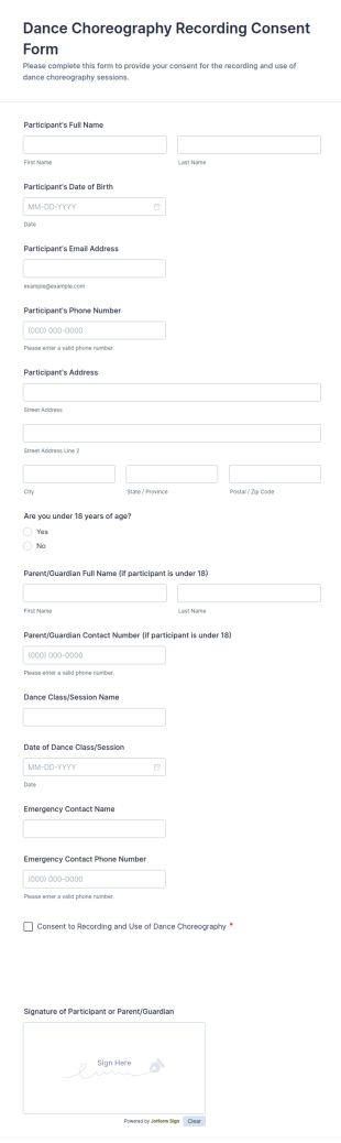 Dance Choreography Recording Consent Form Template