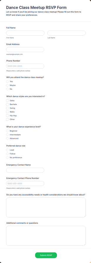 Dance Class Meetup RSVP Form Template