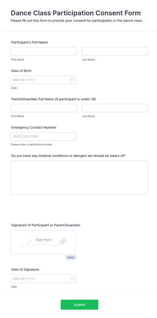 Dance Class Participation Consent Form Template