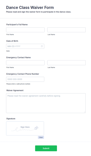 Dance Class Waiver Form Template