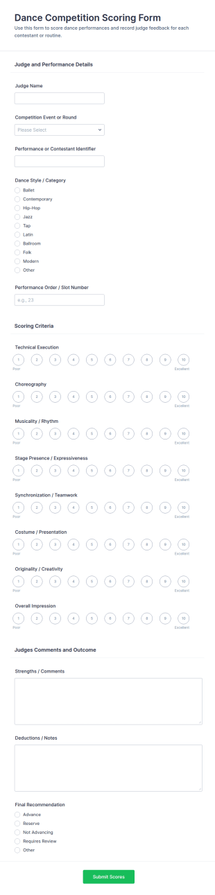 Dance Competition Scoring Form Template