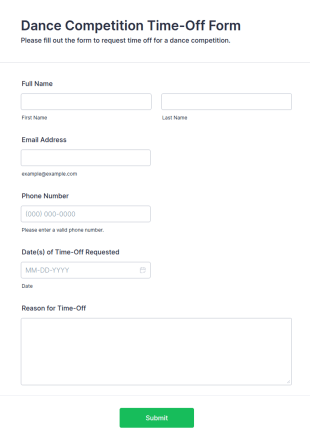 Dance Competition Time Off Form Template
